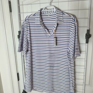 Peter Millar Blue and White Striped Polo Shirt